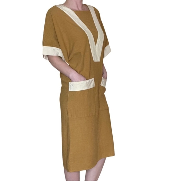 Vintage Diane von Furstenberg Gold & Cream Silk Midi Dress | Made in Korea | - Picture 3 of 4